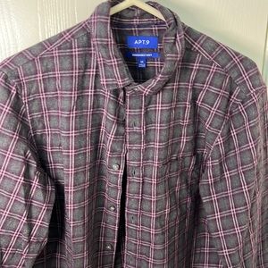 Apt. 9 Seriously Soft Medium Grey and Purple Patterned Flannel Long Sleeve